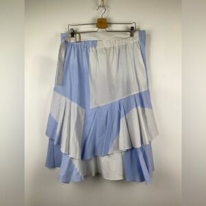 DKNY Mixed Blue/White Pinstriped Tiered Cotton Belted Skirt, Size XL